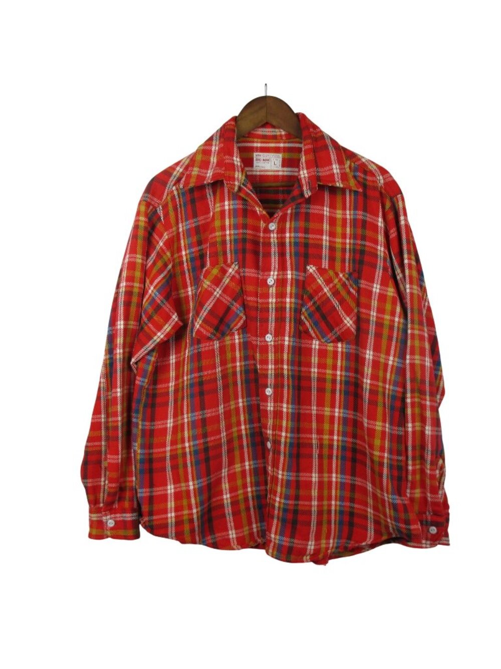 Vintage Big Mac Red Plaid Long Sleeve Button-Up Shirt Cotton Size L JCPenney 70s